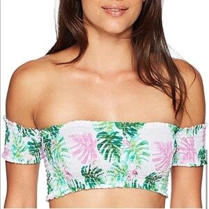 NWT NEW PQ Flamingo Off Shoulder Smocked Bikini Top Size Large L